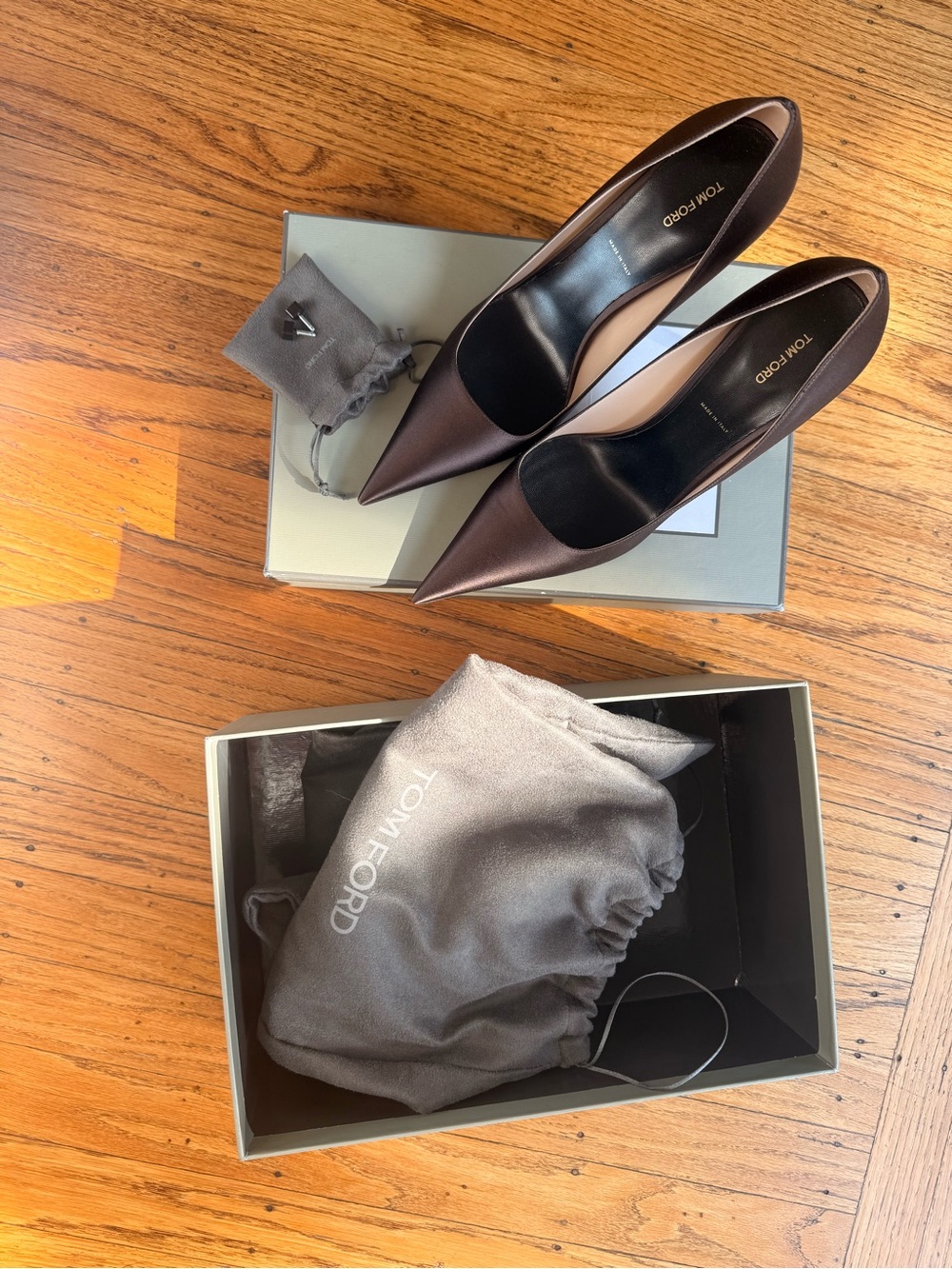 Tom Ford Dark Brown Pointed-Toe Satin Pumps